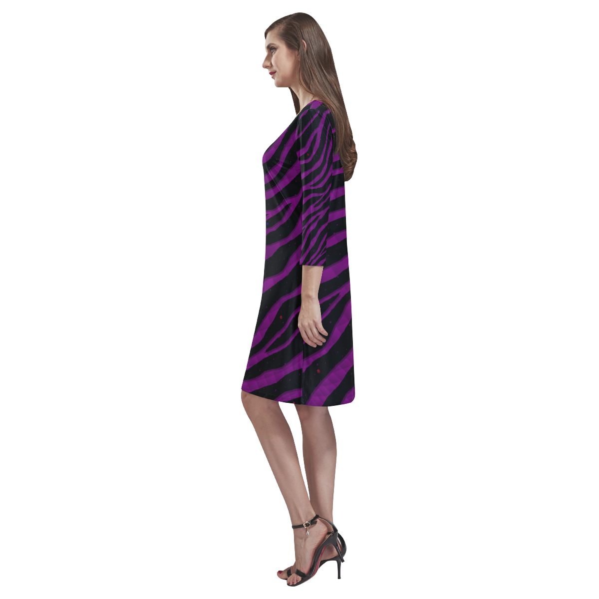 Ripped SpaceTime Stripes - Purple Rhea Loose Round Neck Dress(Model D22)