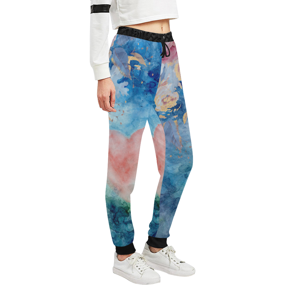 Heart and flowers - Pink and Blue Unisex All Over Print Sweatpants (Model L11)