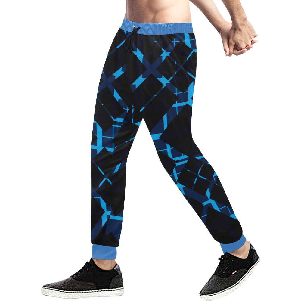 Diagonal Blue & Black Plaid Men's All Over Print Sweatpants (Model L11)