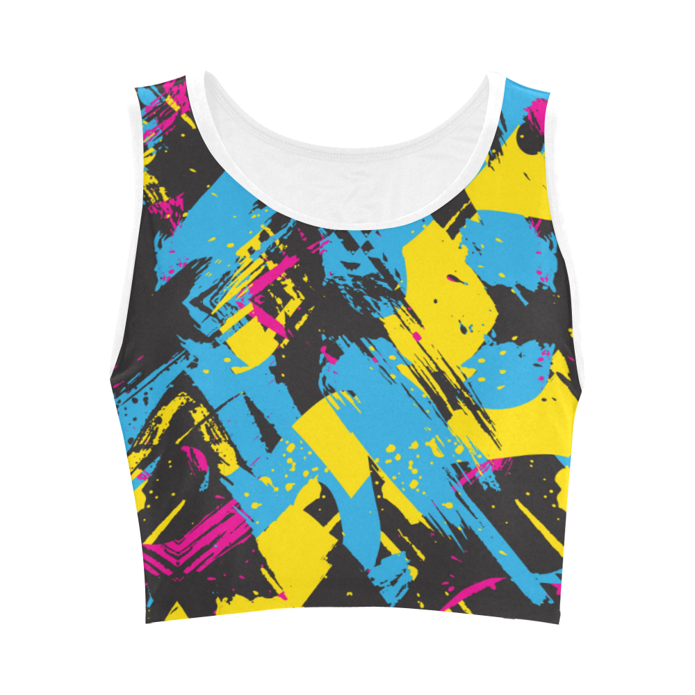 Colorful paint stokes on a black background Women's Crop Top (Model T42)