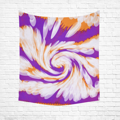 Purple Orange Tie Dye Swirl Abstract Cotton Linen Wall Tapestry 51"x 60"