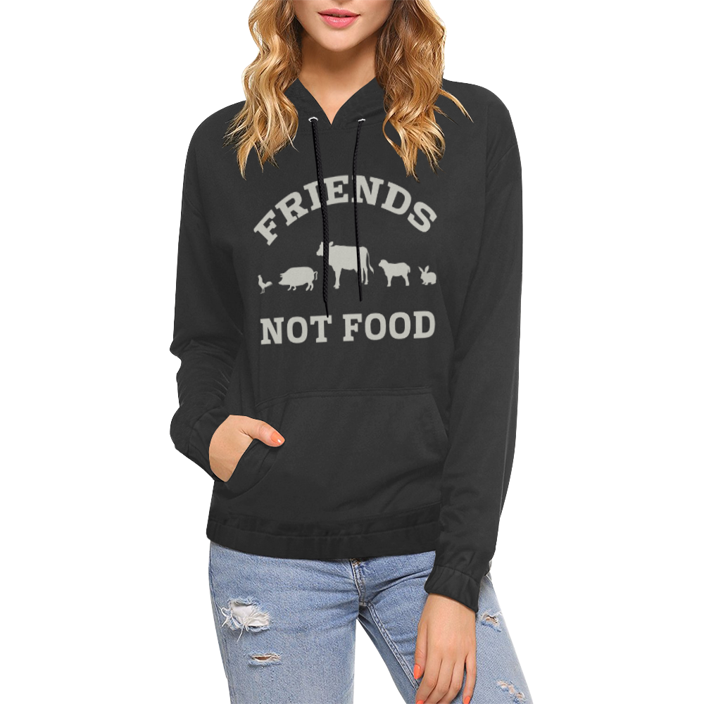 Friends Not Food (Go Vegan) All Over Print Hoodie for Women (USA Size) (Model H13)