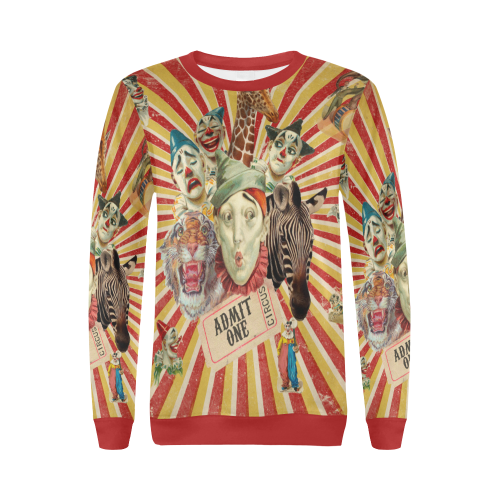 Funny Vintage Circus Clowns All Over Print Crewneck Sweatshirt for Women (Model H18)