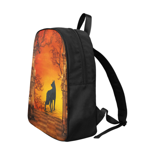 Wonderful black wolf in the night Fabric School Backpack (Model 1682) (Large)