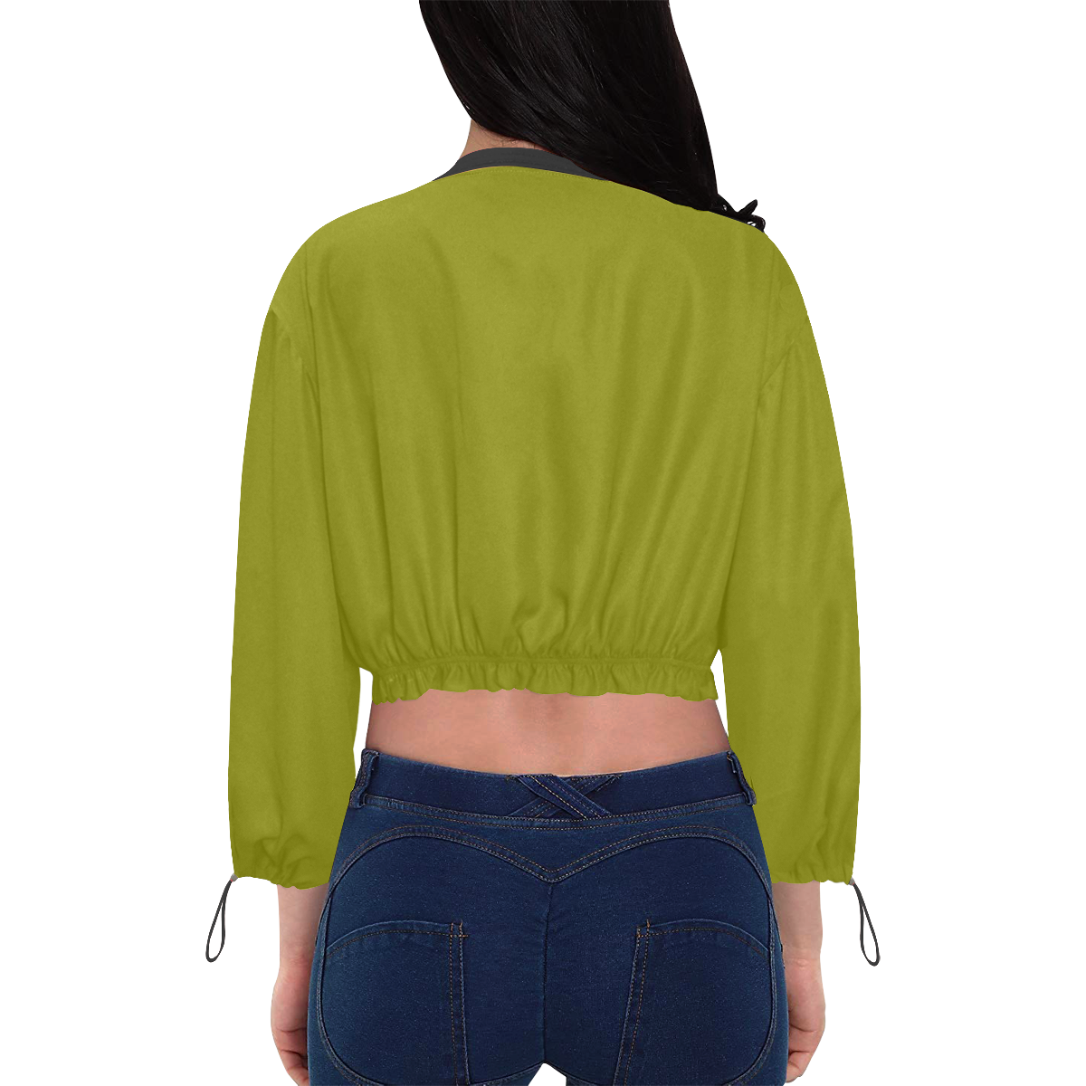 color olive Cropped Chiffon Jacket for Women (Model H30)