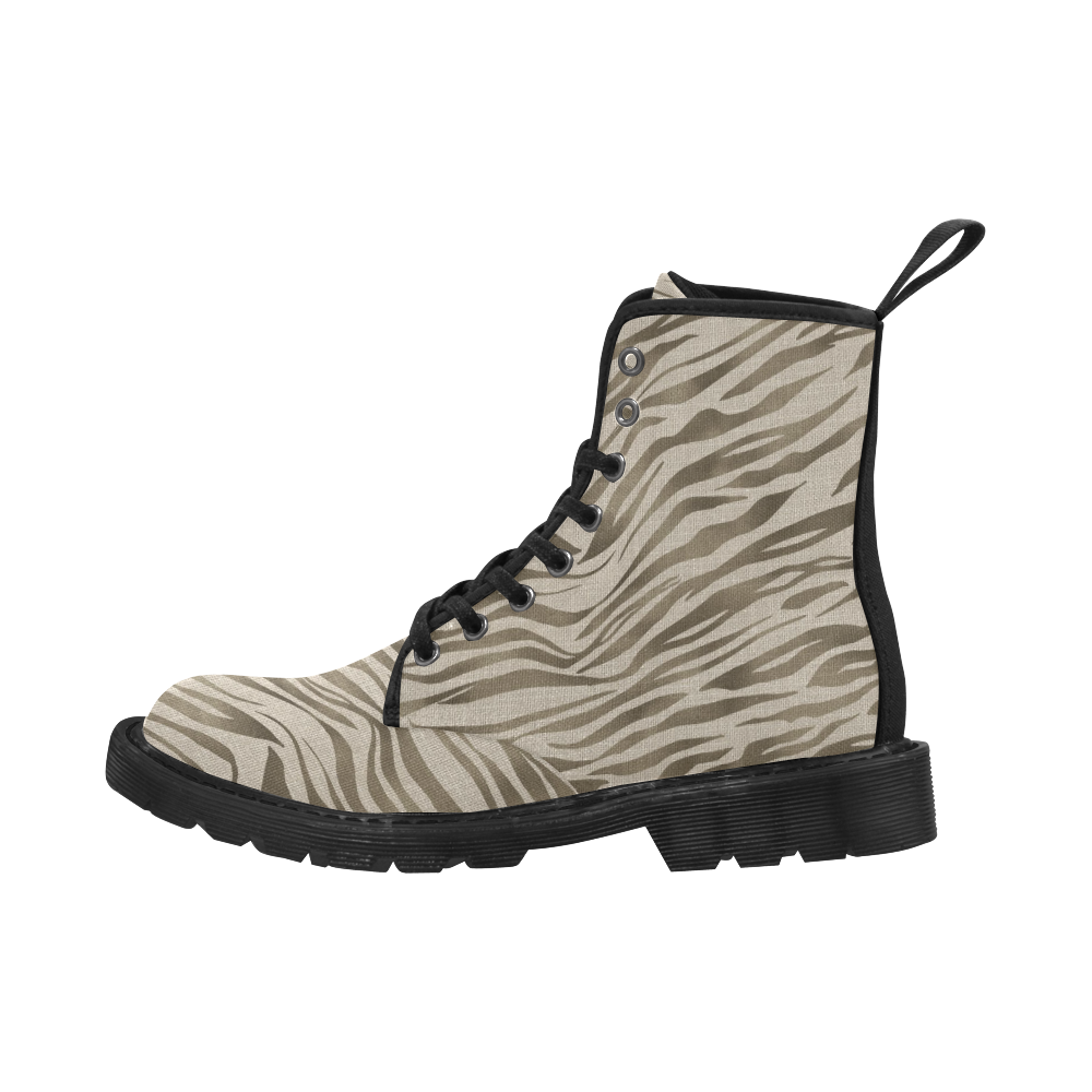 Linen Tiger Animal Print Martin Boots for Women (Black) (Model 1203H)