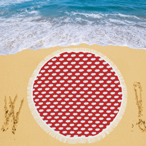 Clouds with Polka Dots on Red Circular Beach Shawl 59"x 59"