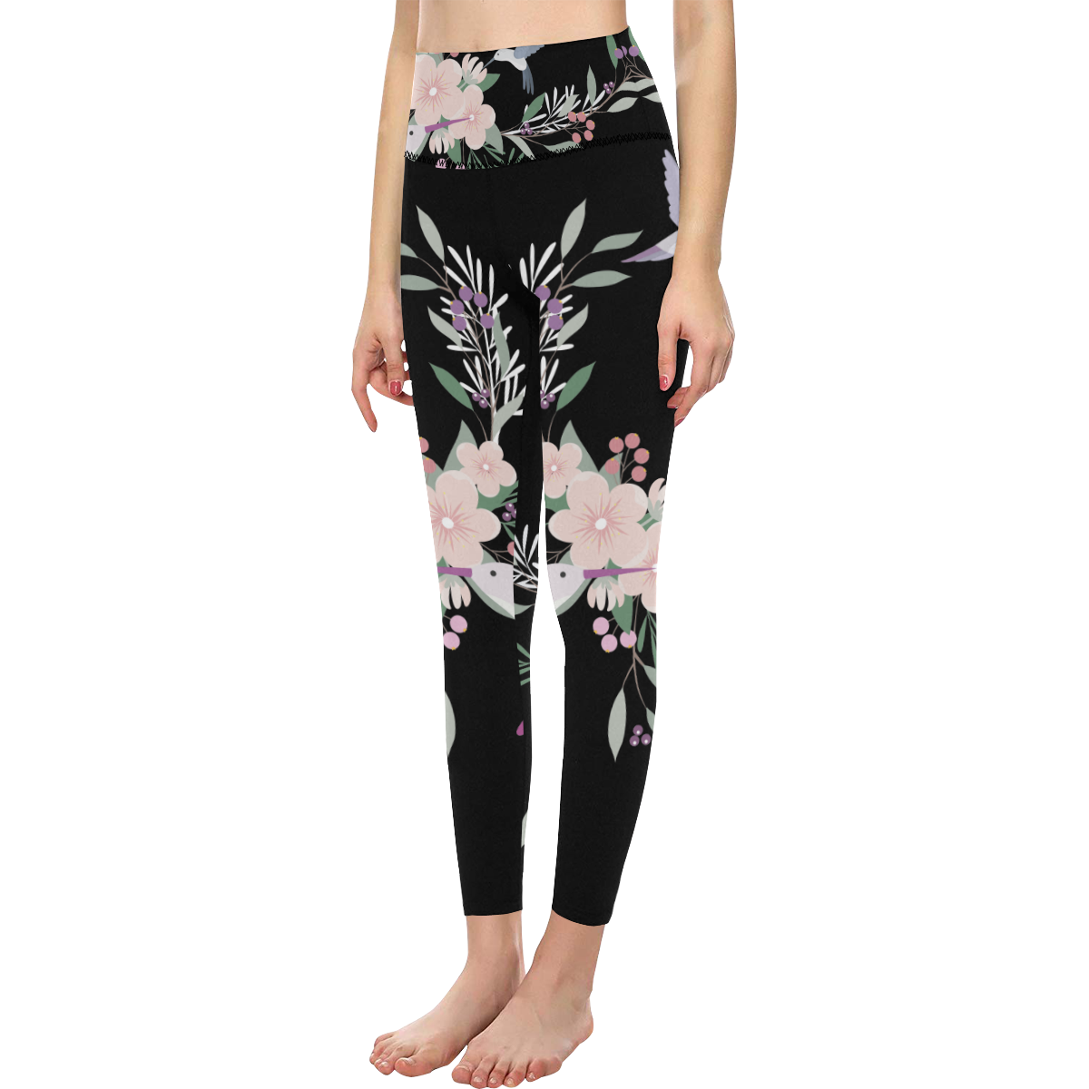 Nature Animals - The Spring Of Hummingbirds Women's All Over Print High-Waisted Leggings (Model L36)
