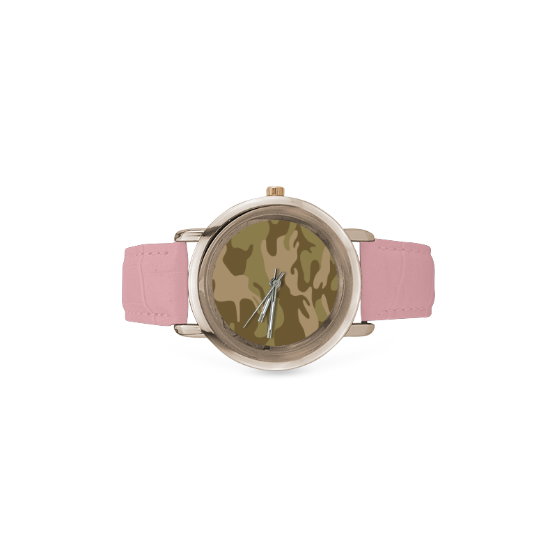 Autumn Camouflage Pattern Women's Rose Gold Leather Strap Watch(Model 201)