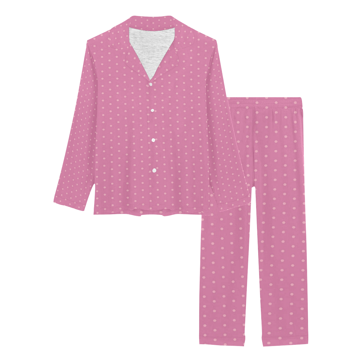 Polka Dotted Pink Women's Long Pajama Set