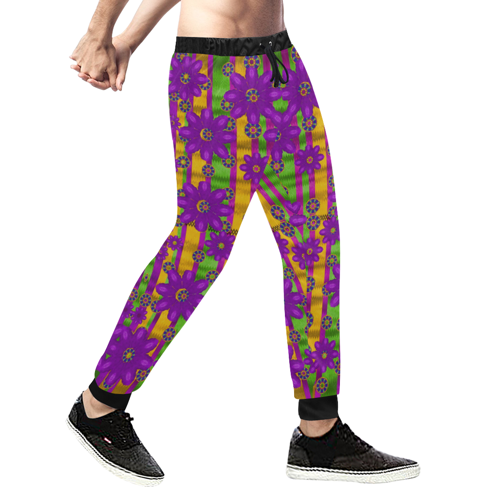 fantasy flower wreaths and bohemic  in rainbows Men's All Over Print Sweatpants (Model L11)
