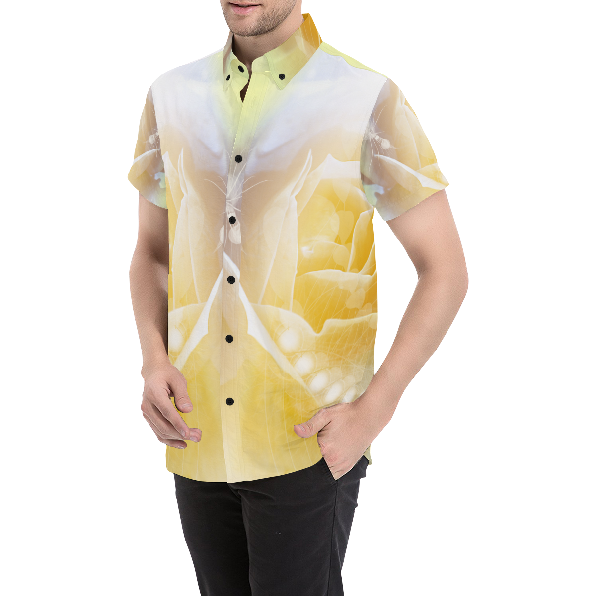 Soft yellow roses Men's All Over Print Short Sleeve Shirt/Large Size (Model T53)