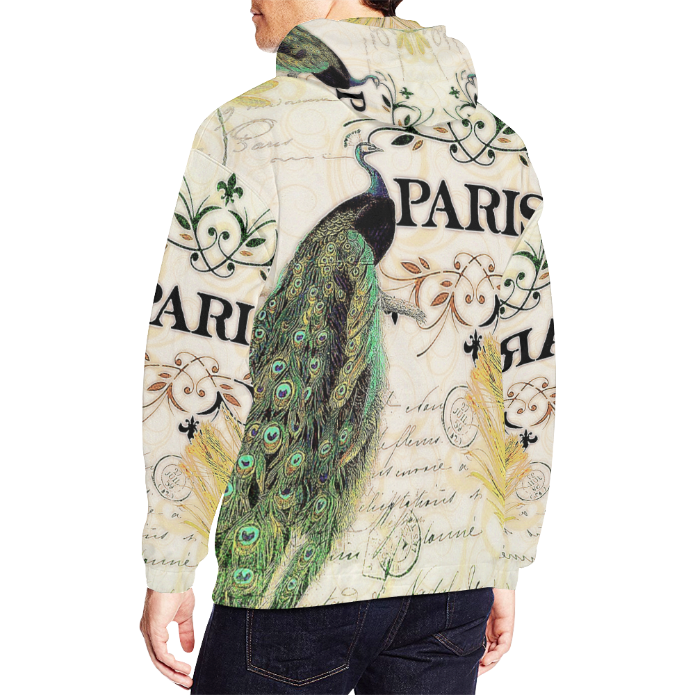 Paris Peacock All Over Print Hoodie for Men/Large Size (USA Size) (Model H13)