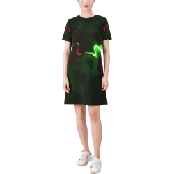 awesome fractal 35 Short-Sleeve Round Neck A-Line Dress (Model D47)