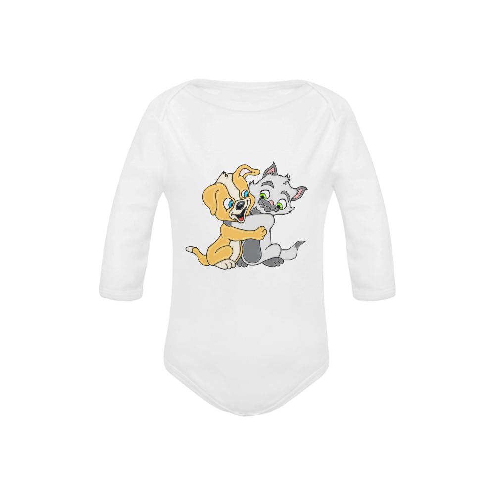 Puppy And Siamese Love White Baby Powder Organic Long Sleeve One Piece (Model T27)