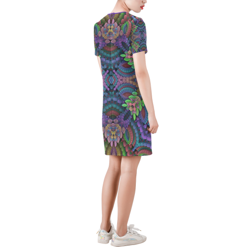 Color Garden Short-Sleeve Round Neck A-Line Dress (Model D47)