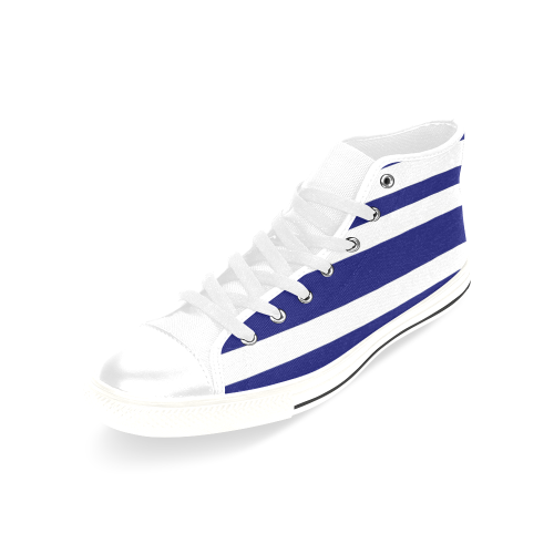 SHOES WITH BLUE LINES Men’s Classic High Top Canvas Shoes /Large Size (Model 017)