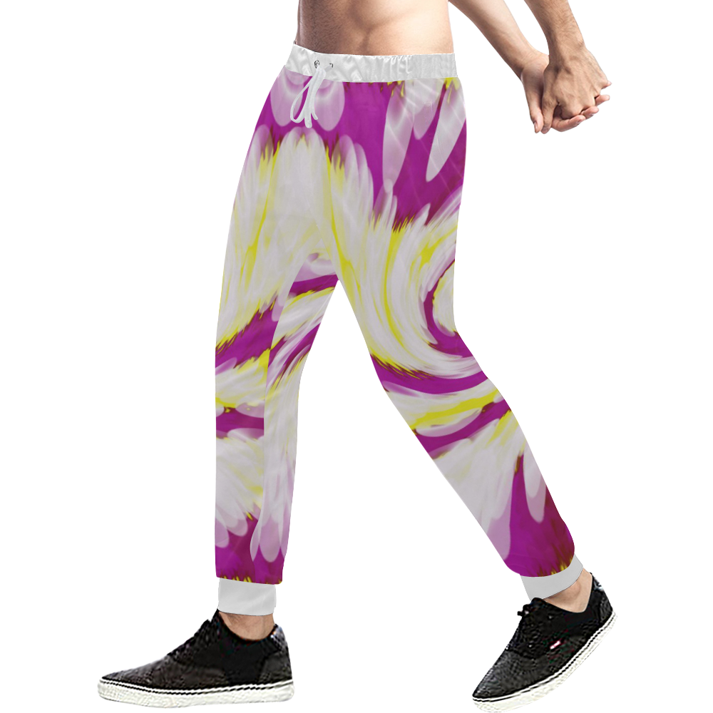 Pink Yellow Tie Dye Swirl Abstract Men's All Over Print Sweatpants (Model L11)