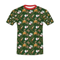 Christmas Gingerbread, Snowman, Reindeer and Santa Claus Green All Over Print T-Shirt for Men/Large Size (USA Size) Model T40)