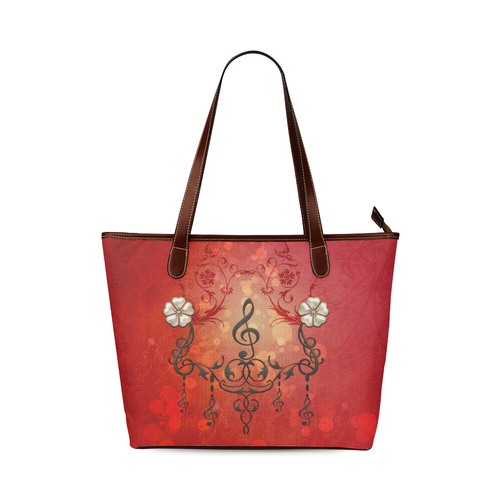 Music clef with floral design Shoulder Tote Bag (Model 1646)