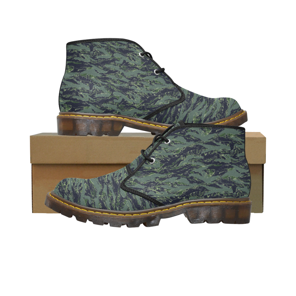 Jungle Tiger Stripe Green Camouflage Women's Canvas Chukka Boots (Model 2402-1)