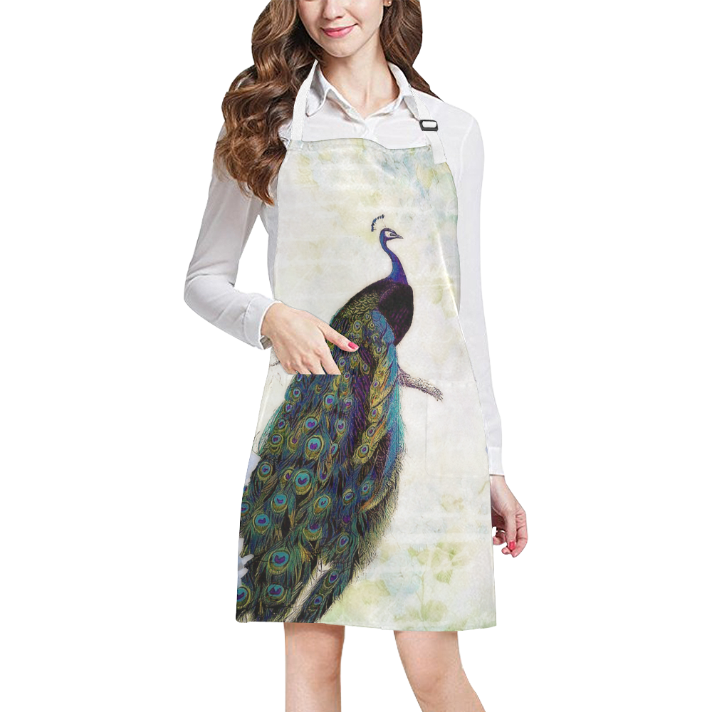 blue peacock and hydrangea All Over Print Apron