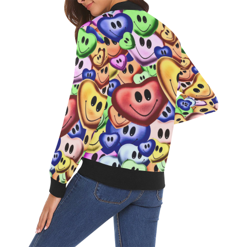 Funny smiling hearts A by JamColors All Over Print Bomber Jacket for Women (Model H19)