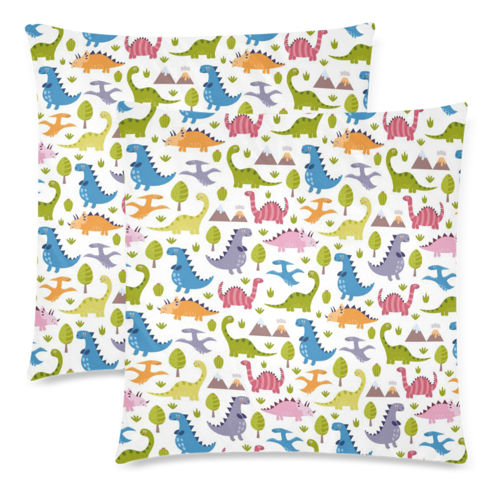 Dinosaur Pattern Custom Zippered Pillow Cases 18"x 18" (Twin Sides) (Set of 2)