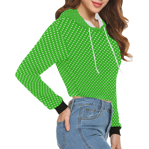 Green polka dots All Over Print Crop Hoodie for Women (Model H22)