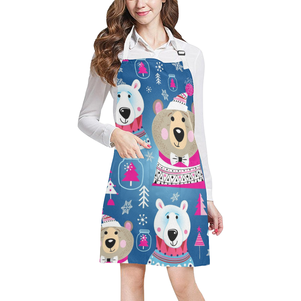 Happy Holidays Bears Pattern All Over Print Apron