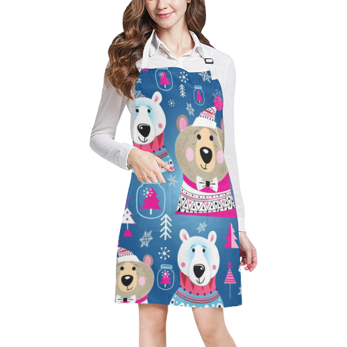 Happy Holidays Bears Pattern All Over Print Apron