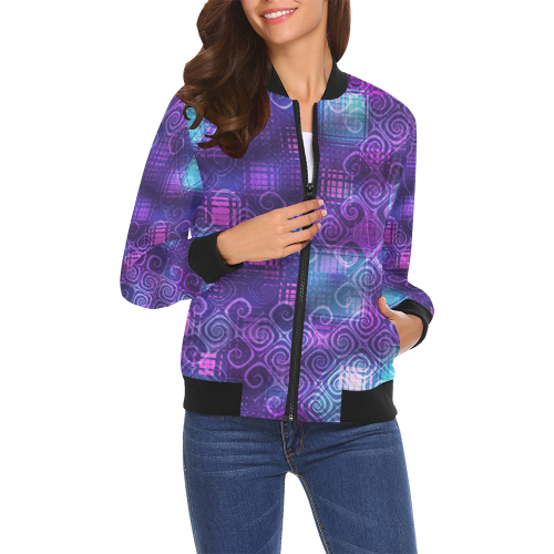 Distressed Punk Spirals and Patches All Over Print Bomber Jacket for Women (Model H19)