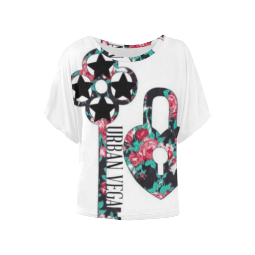 Floral key and locket Women's Batwing-Sleeved Blouse T shirt (Model T44)