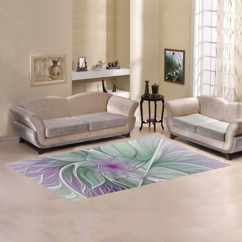 Flower Dream Abstract Purple Sea Green Floral Fractal Art Area Rug 7'x3'3''