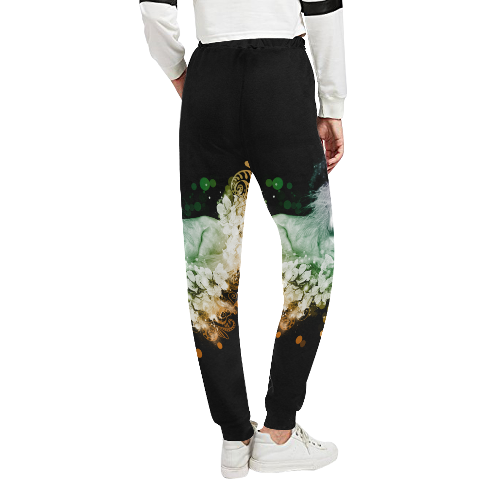 Beautiful unicorn with flowers, colorful Unisex All Over Print Sweatpants (Model L11)