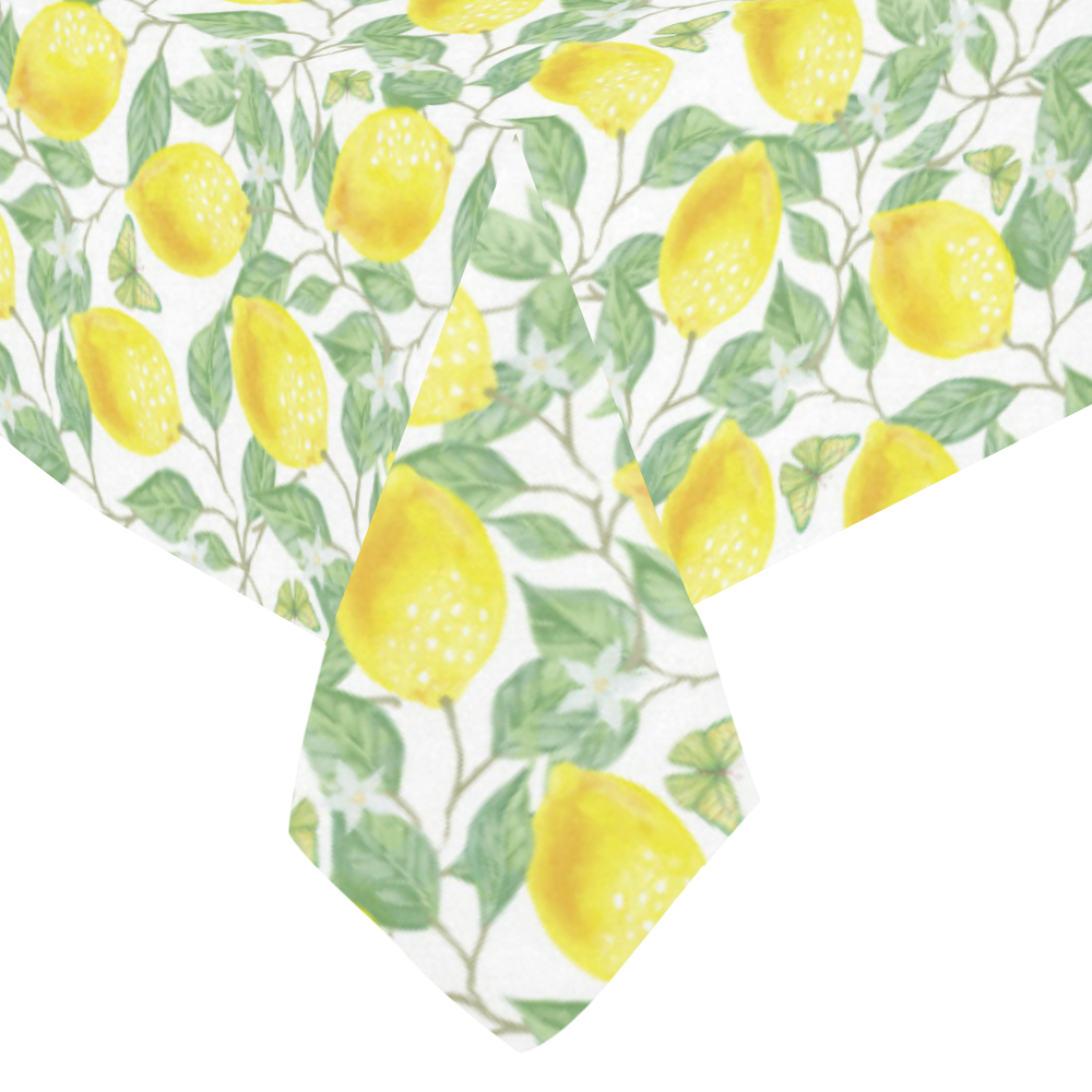 Butterfly And Lemons Cotton Linen Tablecloth 60"x 84"
