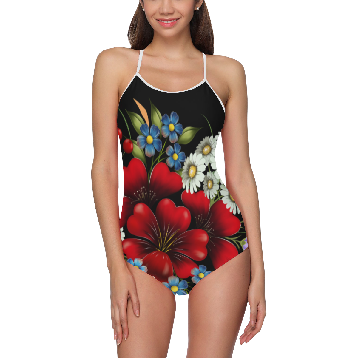 Bouquet Of Flowers Strap Swimsuit ( Model S05)