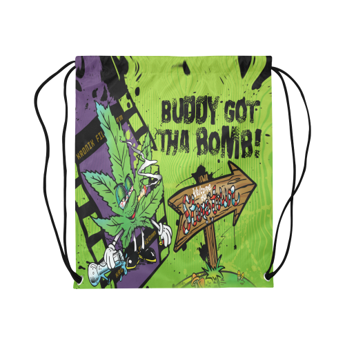 Weed - Buddy got tha Bomb Large Drawstring Bag Model 1604 (Twin Sides)  16.5"(W) * 19.3"(H)