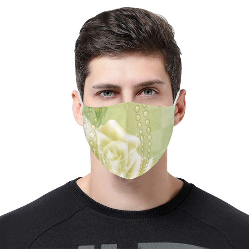 Beautiful soft green roses 3D Mouth Mask with Drawstring (60 Filters Included) (Model M04) (Non-medical Products)