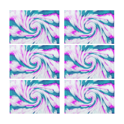 Turquoise Pink Tie Dye Swirl Abstract Placemat 12’’ x 18’’ (Set of 6)