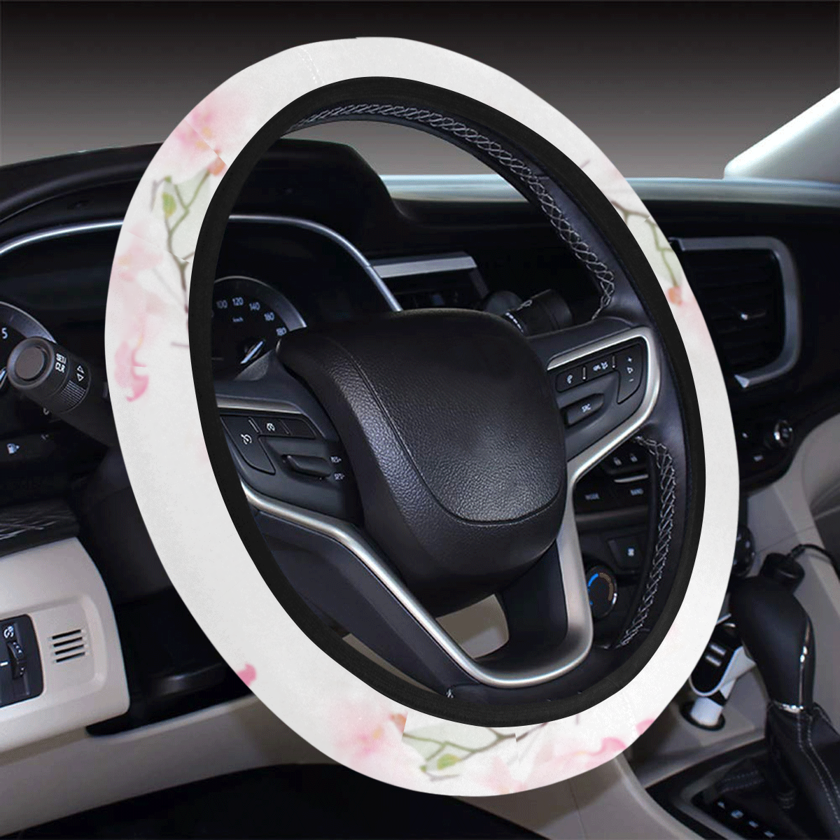 Pattern Orchidées Steering Wheel Cover with Elastic Edge