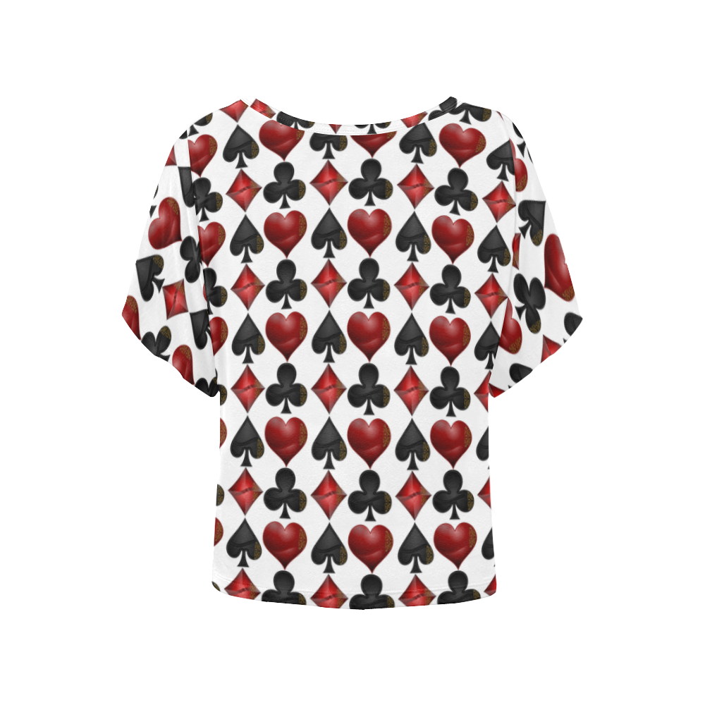Las Vegas Black and Red Casino Poker Card Shapes Women's Batwing-Sleeved Blouse T shirt (Model T44)