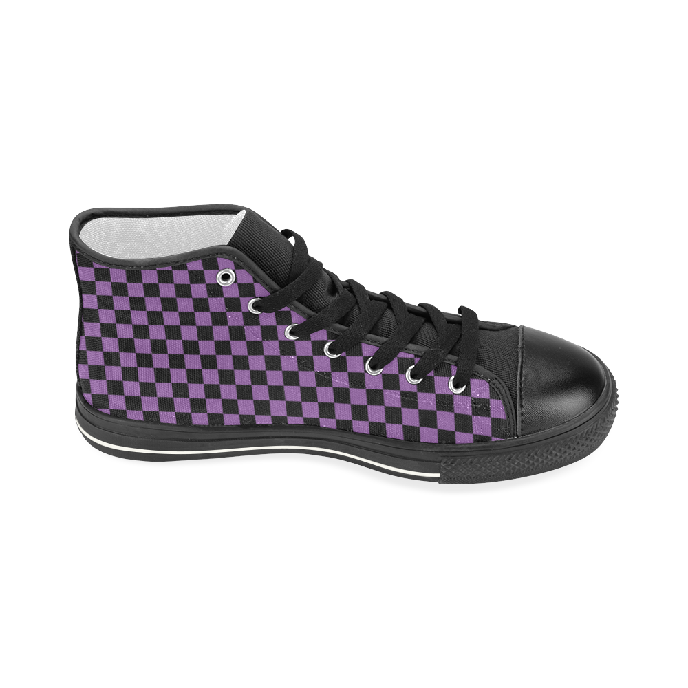 Violet Checkered Women's Classic High Top Canvas Shoes (Model 017)