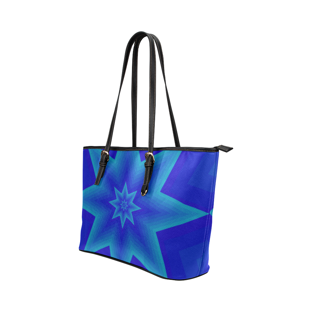 Royal blue mystic star Leather Tote Bag/Large (Model 1651)