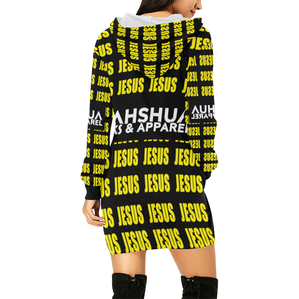 Jesus Hood Dress Yellow All Over Print Hoodie Mini Dress (Model H27)