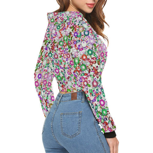 Vivid floral pattern 4181A by FeelGood All Over Print Crop Hoodie for Women (Model H22)