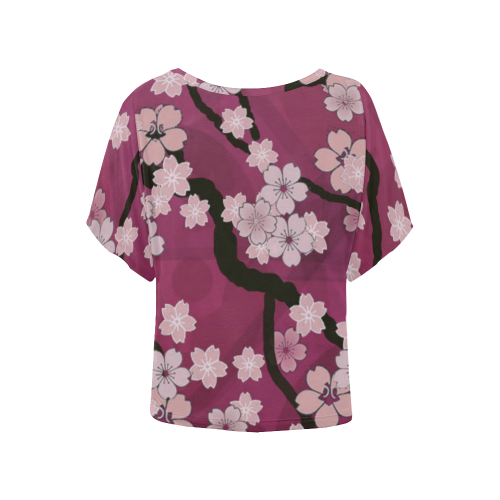 Sakura Breeze Peaceful Plum Women's Batwing-Sleeved Blouse T shirt (Model T44)
