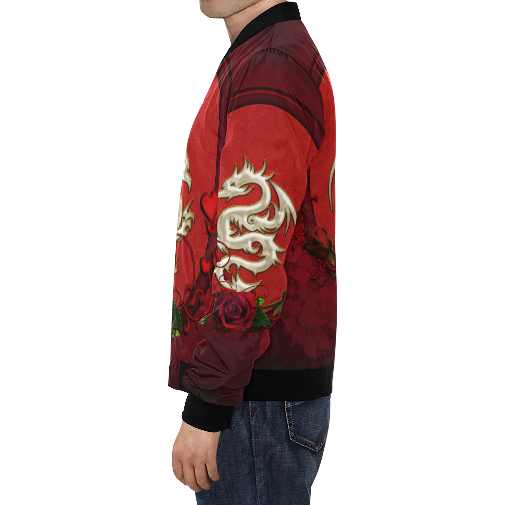 The dragon with roses All Over Print Bomber Jacket for Men/Large Size (Model H19)