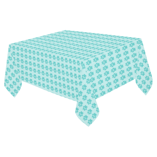 Aqua Paw Print Modern Cotton Linen Tablecloth 52"x 70"