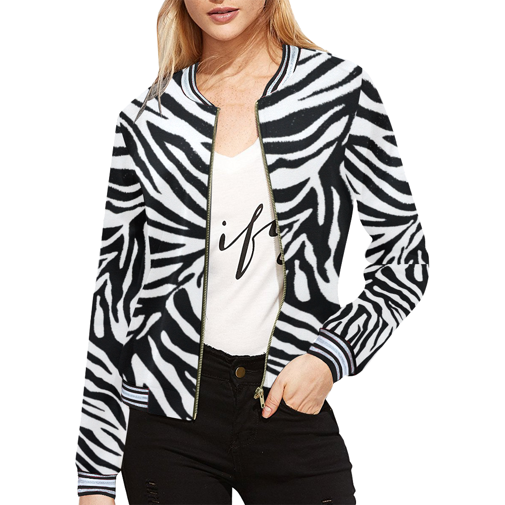 zebra 1 with black and white trim All Over Print Bomber Jacket for Women (Model H21)